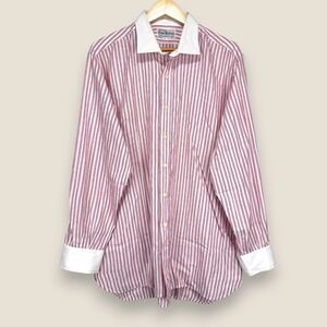 Frank Rostron Dress Shirt Men XL Pink Striped White Trim Cotton A D England